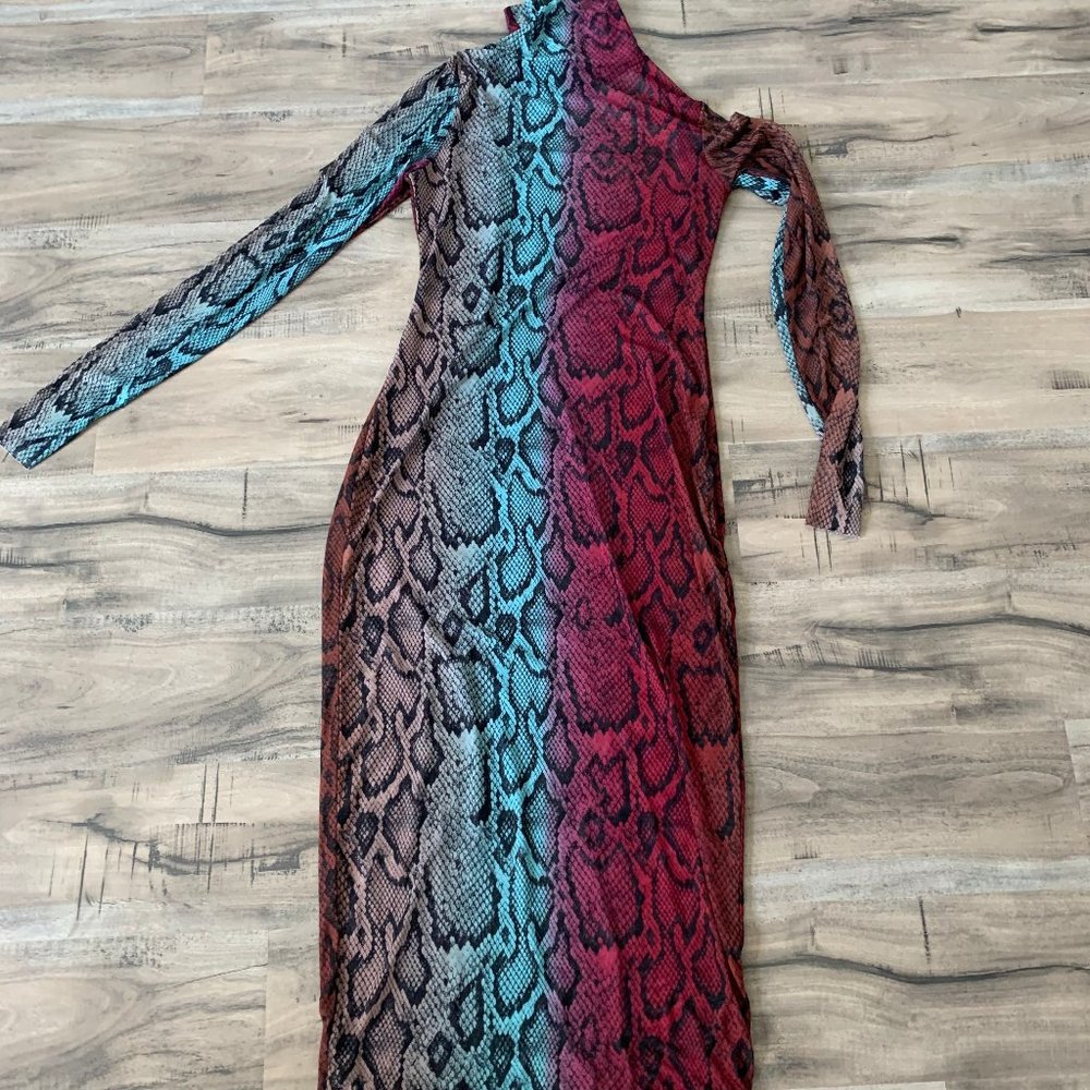 Snake Print Mesh Body Con Dress